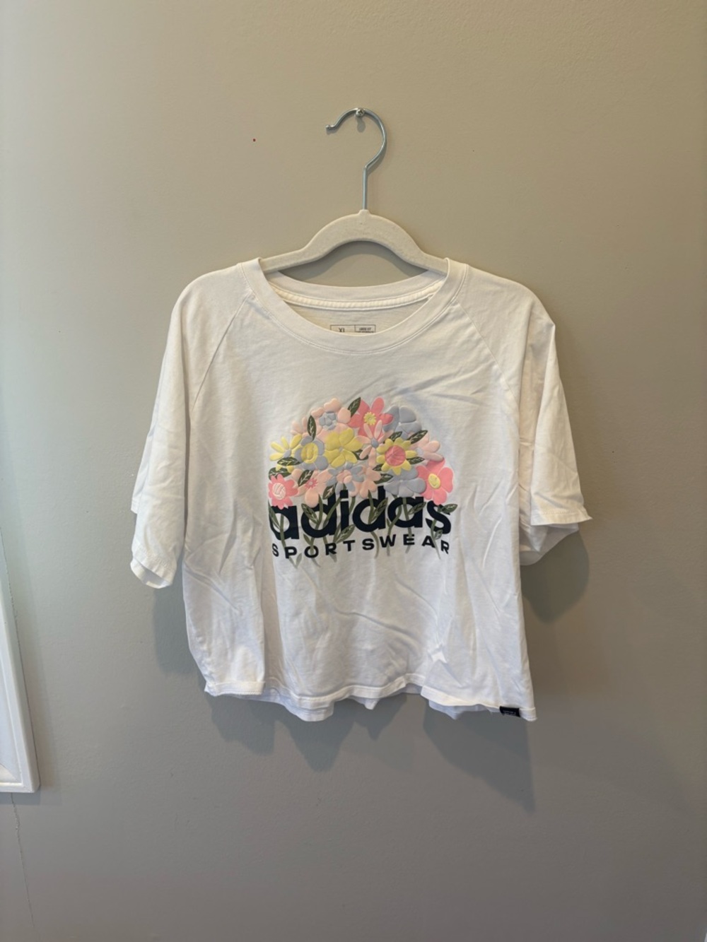 adidas White Tee with Pastel Floral Logo